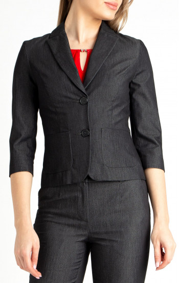 Елегантно сако с 3/4 ръкав от памук в тъмно сив меланж
