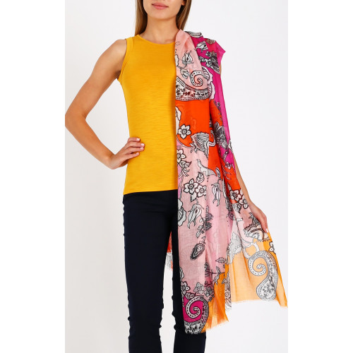 Летен шал от коприна и модал Orange&Purple
