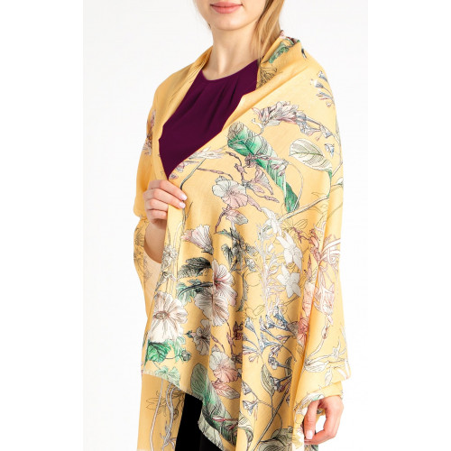 Летен шал от памук и модал Amber Yellow&Flowers