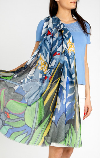 Летен шал от коприна и модал Blue Green Jungle