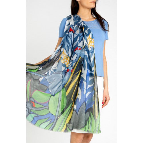 Летен шал от коприна и модал Blue Green Jungle