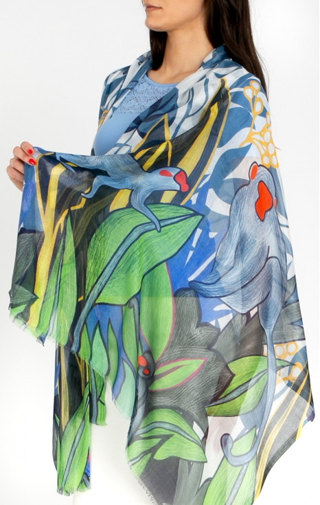 Летен шал от коприна и модал Blue Green Jungle