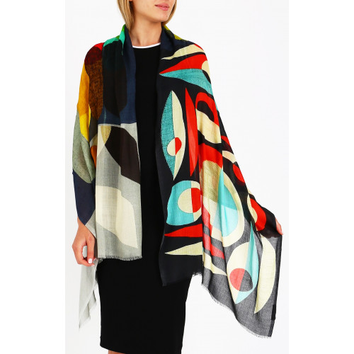 Стилен шал от кашмир и модал с геометричен принт - Cashmere Black Geometry
