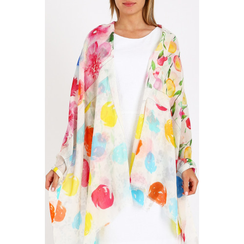 Летен шал от памук и модал Aquarelle Dots Flowers