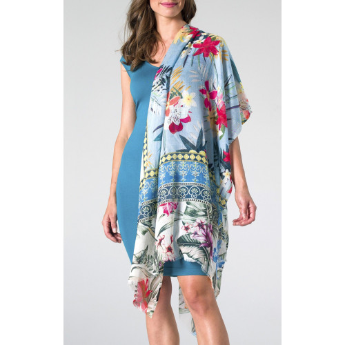 Летен шал от памук и модал Floral Patchwork Blue Borders