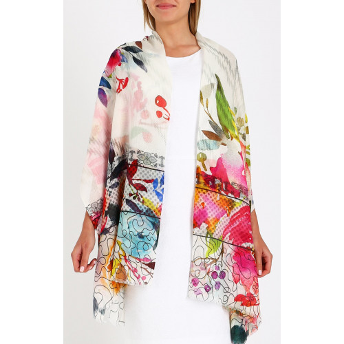 Летен шал от памук и модал Aquarell flowers