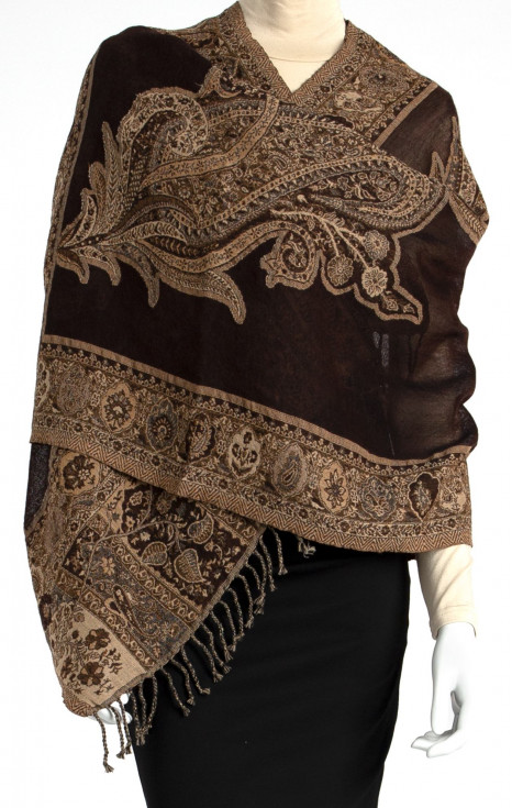 Великолепен топъл шал от фина вълна Chocolate Paisley