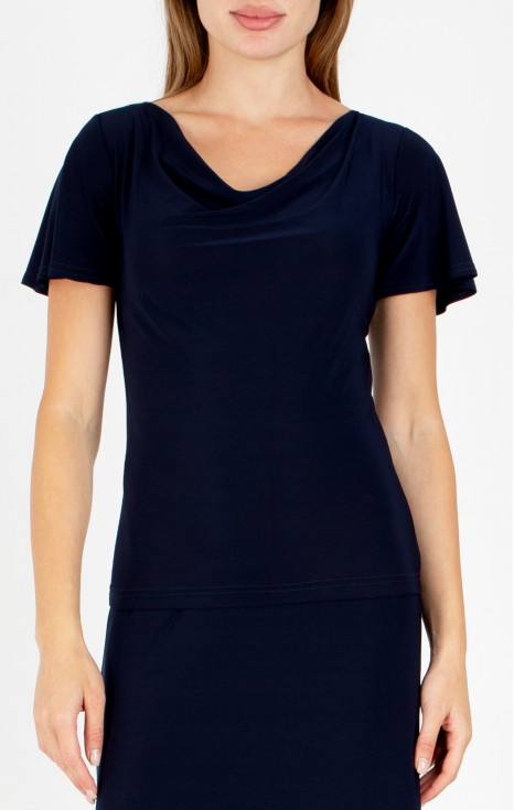 Елегантна блуза с драпирано деколте в цвят Dark Navy Blue