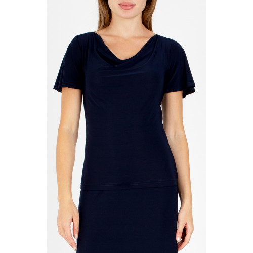Елегантна блуза с драпирано деколте в цвят Dark Navy Blue