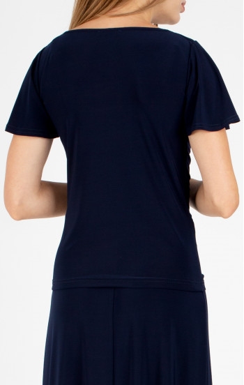 Елегантна блуза с драпирано деколте в цвят Dark Navy Blue [1]