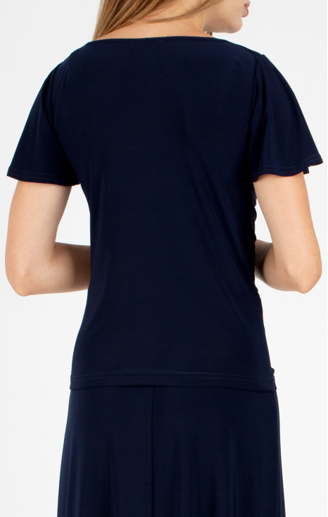 Елегантна блуза с драпирано деколте в цвят Dark Navy Blue [1]