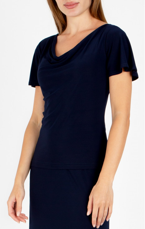 Елегантна блуза с драпирано деколте в цвят Dark Navy Blue