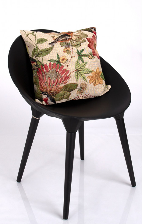 Декоративна калъфка за възглавница в красив мотив на ботанически цветя и птички