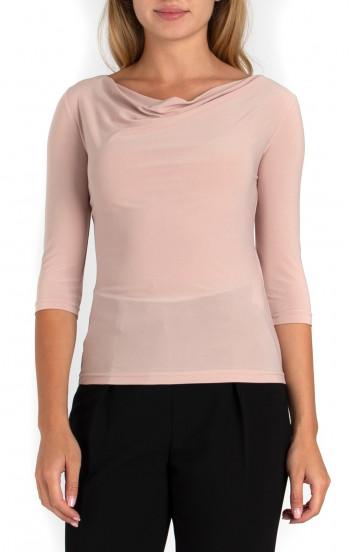 Блуза с драпирано деколте в нежно розов цвят