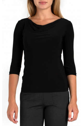 Блуза с драпирано деколте в черен цвят