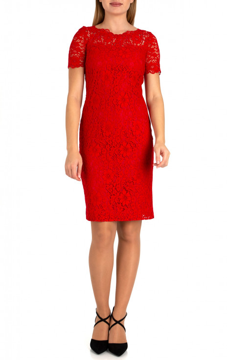 Официална рокля от дантела на цветя в екстравагантен червен цвят