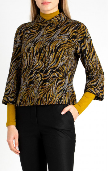 Елегантно сако от луксозна трикотажна материя в стилен принт със златни нишки [1]