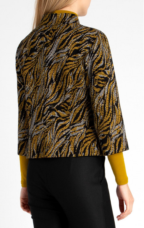 Елегантно сако от луксозна трикотажна материя в стилен принт със златни нишки