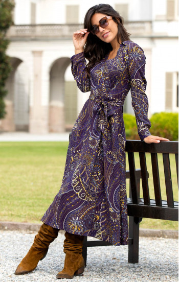 Луксозна рокля от висококачествена вискоза в стилен флорален принт в цвят Italian Plum