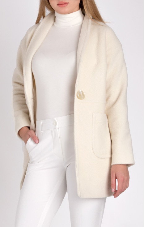 Луксозно късо палто с джобове в цвят Ivory