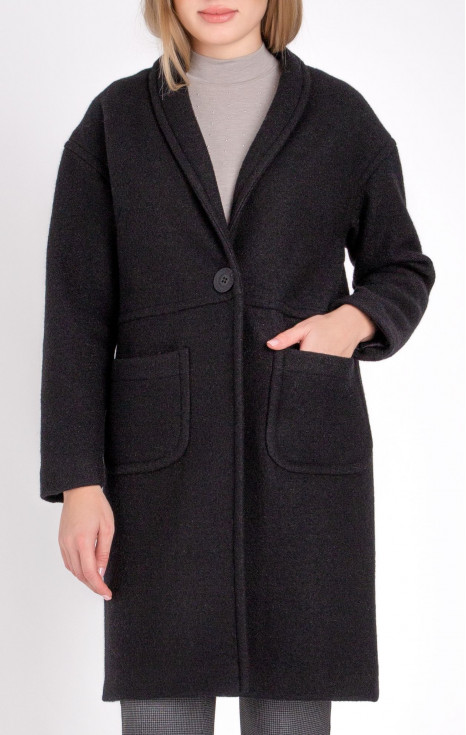 Луксозно черно дълго палто с джобове
