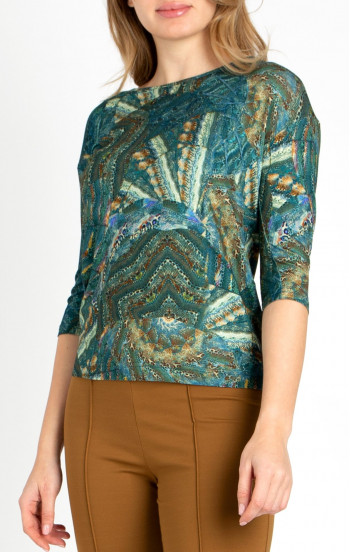 Блуза с 3/4 ръкав с абстрактен принт в синьо-зелен цвят [1]