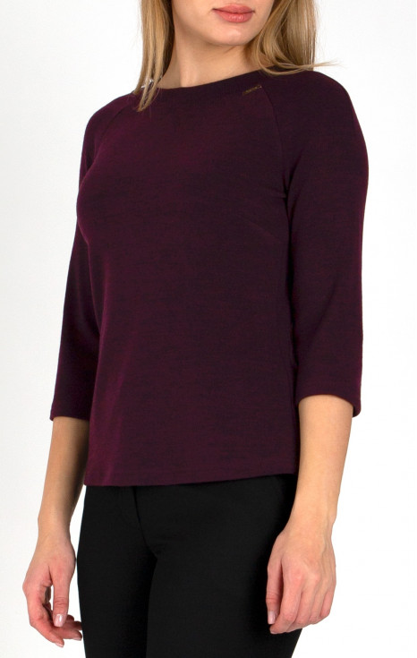 Топъл пуловер с 3/4 ръкав в цвят Plum Purple