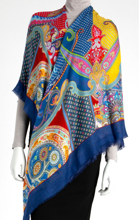 Великолепен мек шал от кашмир и модал с многоцветни кашмирени мотиви