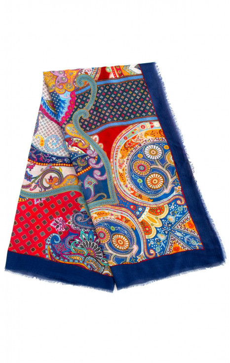 Великолепен мек шал от кашмир и модал с многоцветни кашмирени мотиви