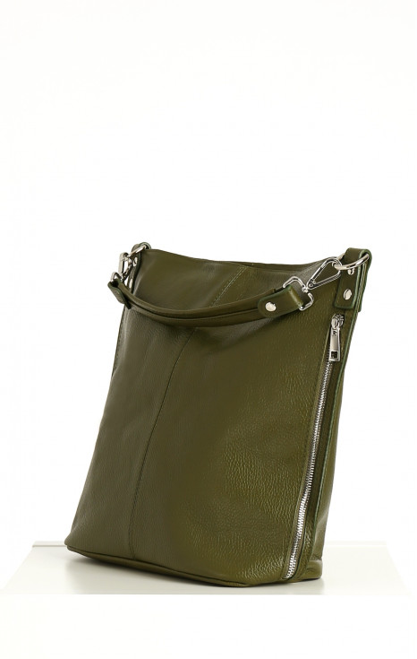 Чанта от естествена кожа в цвят Green olive