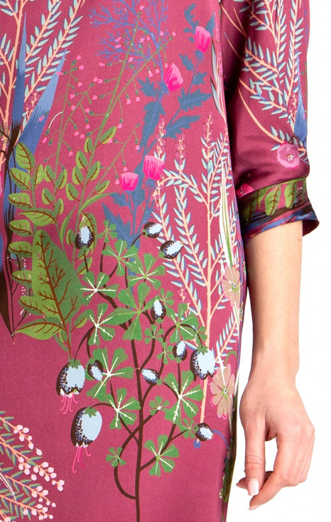 Луксозна рокля от сатенирана вискоза с флорален принт