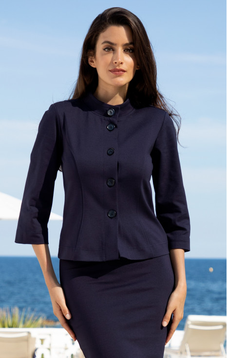 Елегантно сако от еластична трикотажна материя в цвят Navy Blue