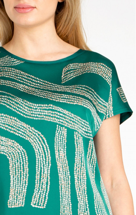 Елегантна блуза в свободен силует в цвят Alpine Green с графичен принт