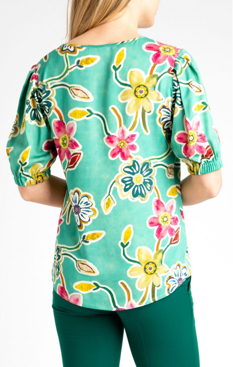 Елегантна блуза с нежен флорален принт в цвят Aqua Green [1]