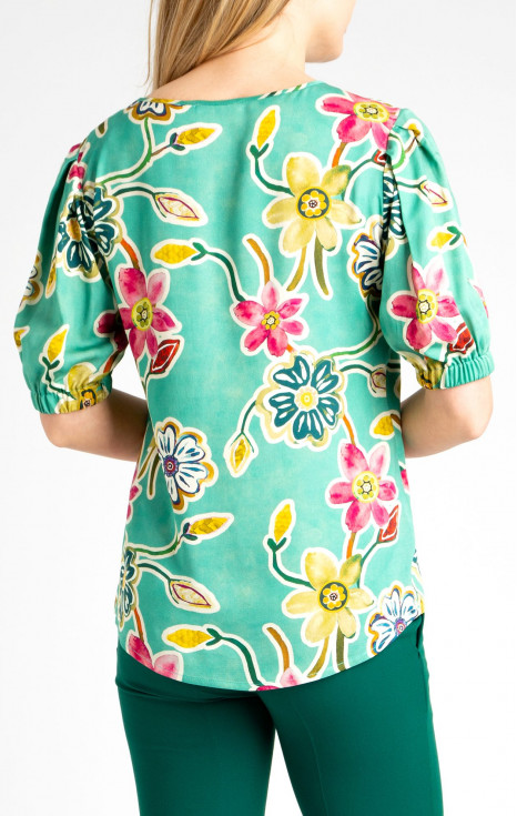 Елегантна блуза с нежен флорален принт в цвят Aqua Green