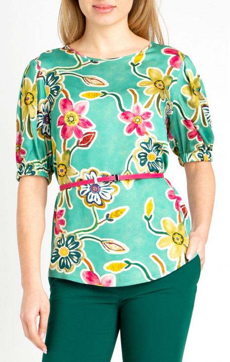Елегантна блуза с нежен флорален принт в цвят Aqua Green
