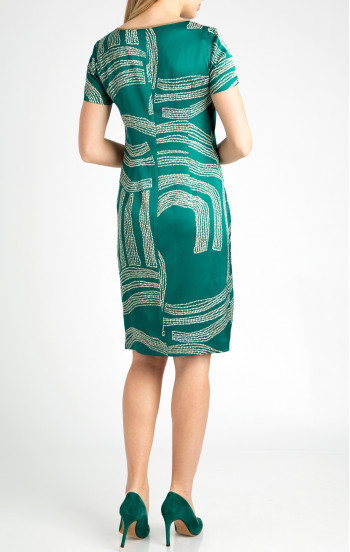 Изискана права рокля от луксозна сатенирана вискоза в стилен графичен принт [1]
