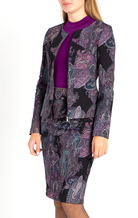Елегантно сако от луксозна трикотажна материя в черно с кашмирени мотиви в цвят Violet
