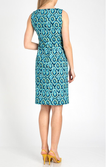 Права рокля от висококачествен памук с графичен десен в пъстри сини нюанси [1]