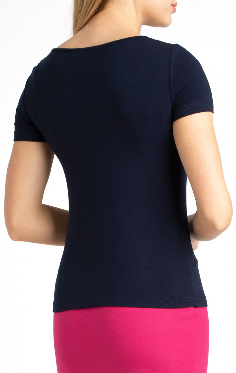 Стилна блуза в цвят индиго с ефектен отвор на деколтето [1]