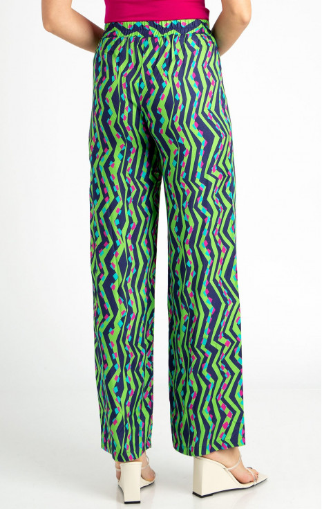 Панталон от лека вискоза с графичен принт в цвят Lime Green и Twlight Blue