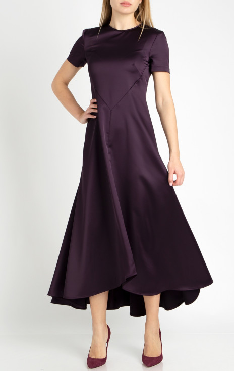 Елегантна дълга рокля от сатен в цвят Deep Purple