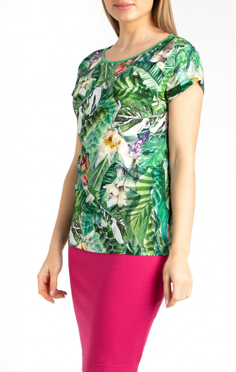 Блуза в свободен силует с флорален тропически принт