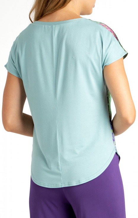 Блуза в свободен силует от сатенирана вискоза в цвят Turquoise с многоцветен графичен принт