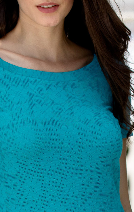 Стилна блуза от еластична дантела в цвят Tile Blue [1]