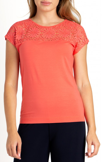 Елегантна блуза в цвят Sugar Coral с платка от дантелa
