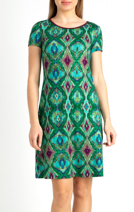 Къса рокля от трико с абстрактен графичен принт в цвят Fanfare
