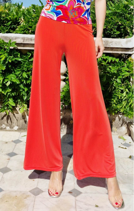 Панталон в свободен силует от трико тип  жарсе в цвят Mandarin Red