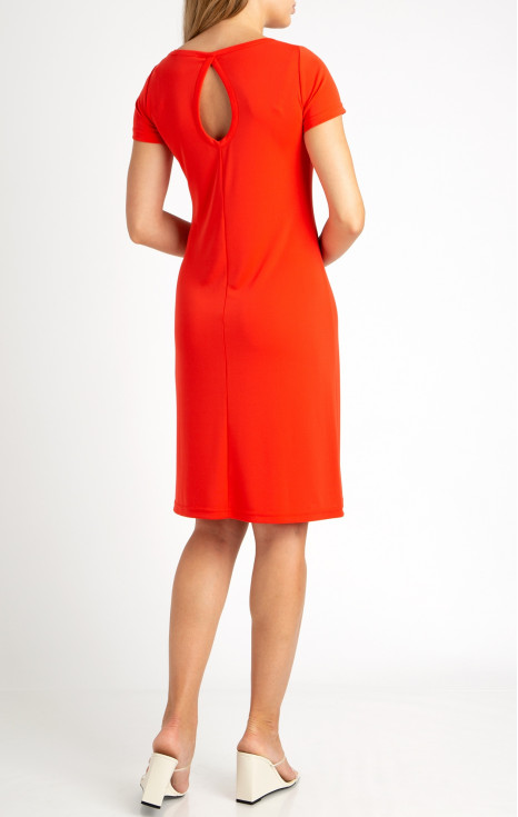 Къса лятна рокля от жарсе в цвят Mandarin Red [1]
