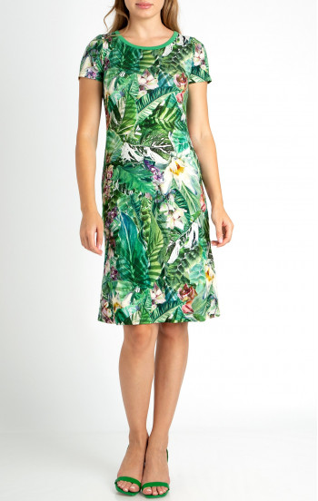 Лятна рокля от трико с флорален тропически принт